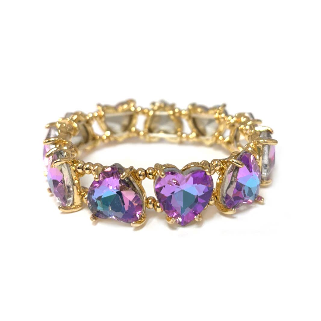 Love Heart Glass Crystal Bead Linked Stretch Bracelet