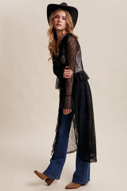 Black Sheer Lace Ruffle Duster