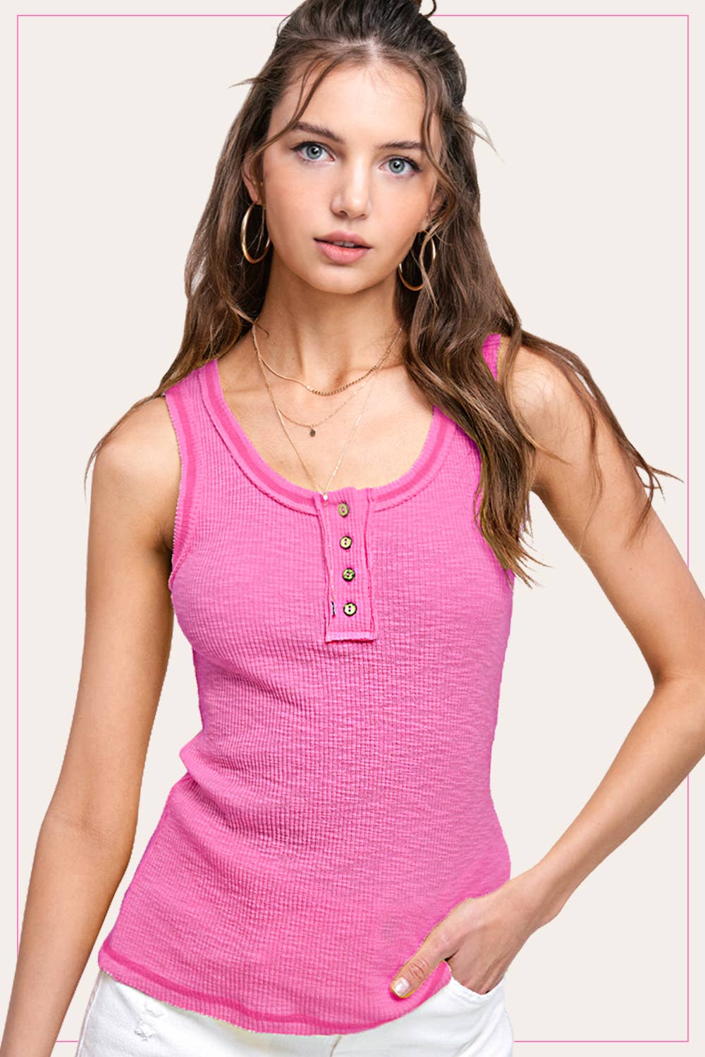 Multi-Colors Henley Tank Top