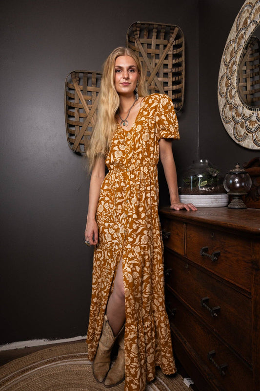 Mustard Floral Prairie Dress