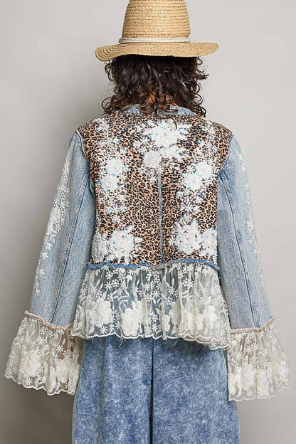 Boho Lace Trim Patchwork Denim Jacket