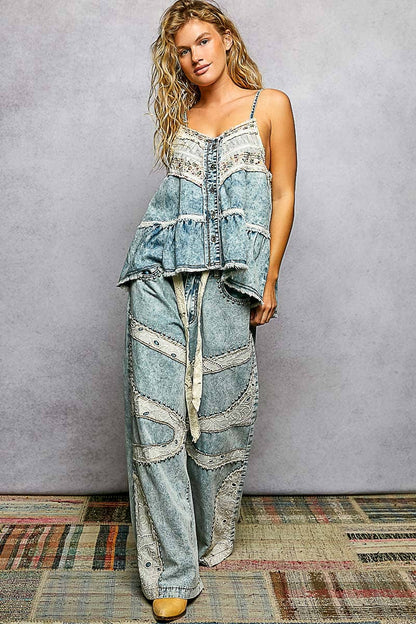 Denim & Lace Babydoll Tank Top