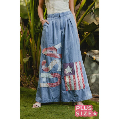AMERICAN FLAG CHAMBRAY USA PANTS (PLUS SIZE)