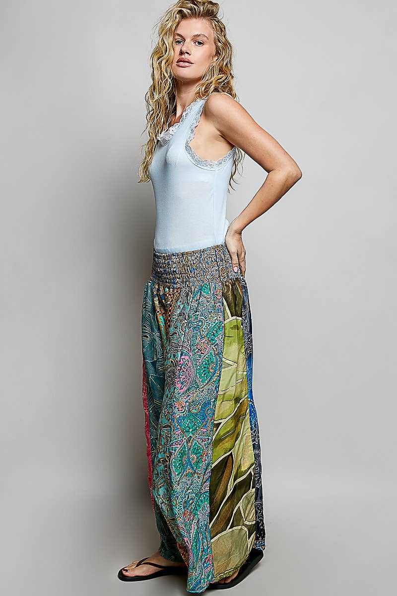 One-of-a-Kind Smocked Waist Printed Wide Leg Pants