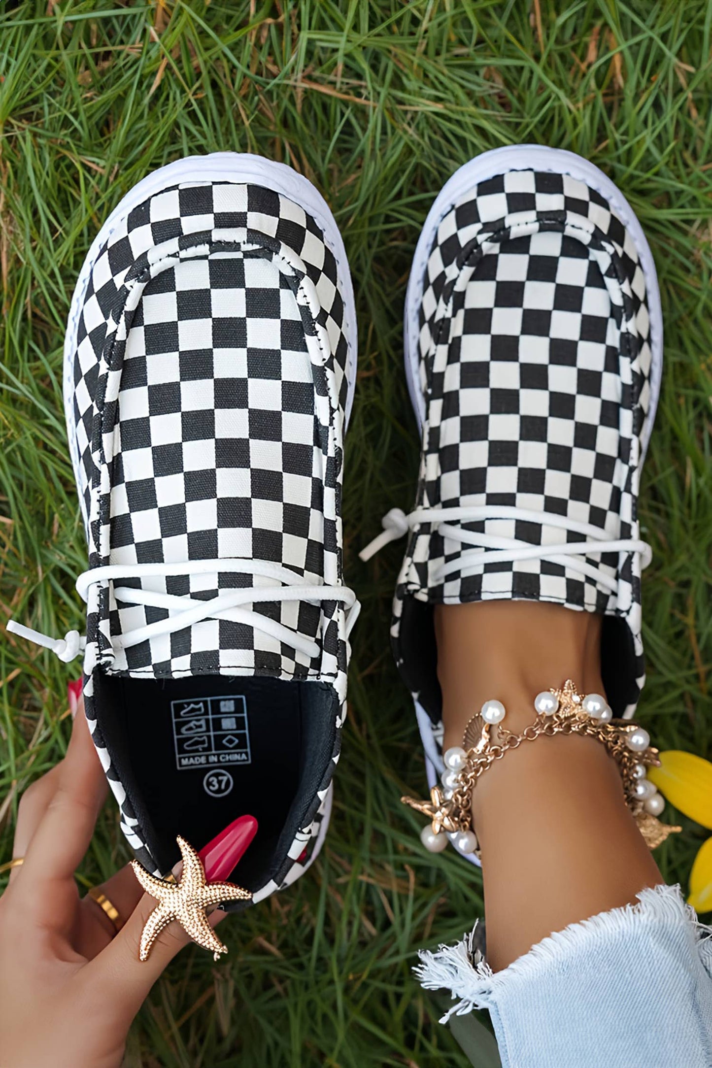 Checkered Print Lace-up Shoes