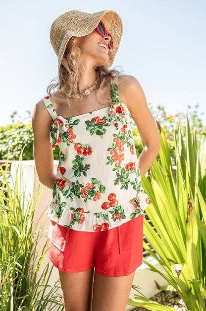 Tomato Printed Ruffle Top