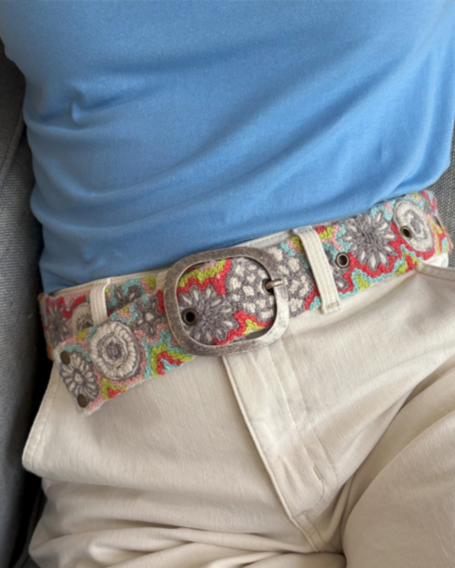 Flower Power Embroidered Wool Belt