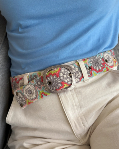 Flower Power Embroidered Wool Belt