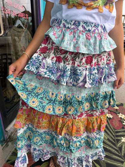 Colorful Tiered Ruffle Maxi Skirt