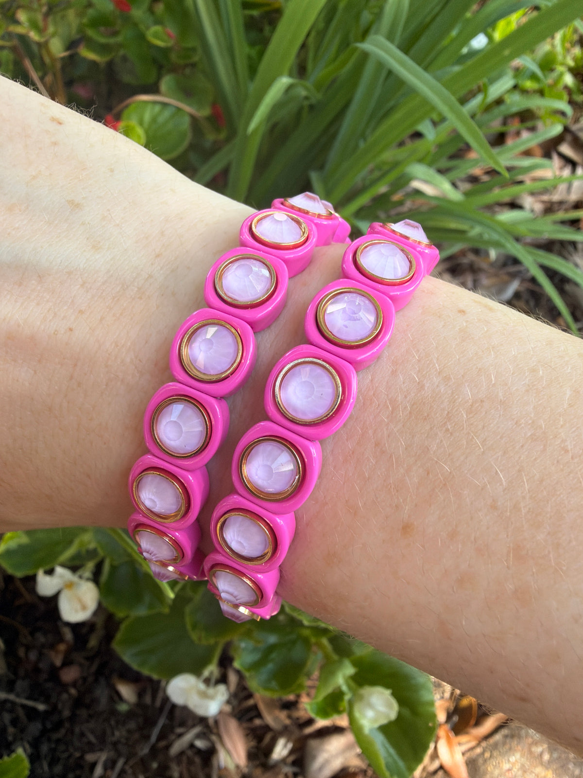 Fuschia and Pink Enamel Stretch Bracelet