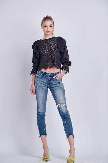MID RISE STRETCH SKINNY STRAIGHT WITH FRAYED HEM JEANS