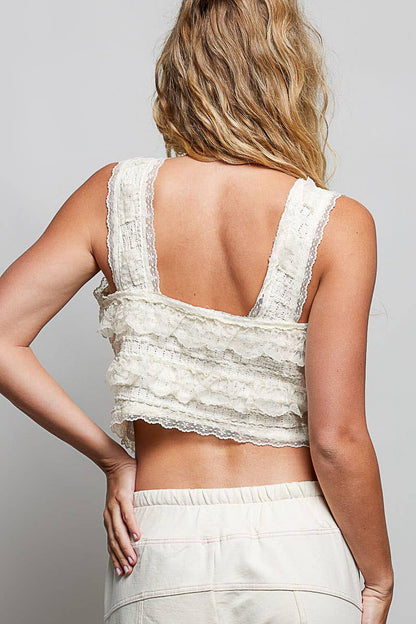 V-neck Sleeveless Cropped Lace Tank Top