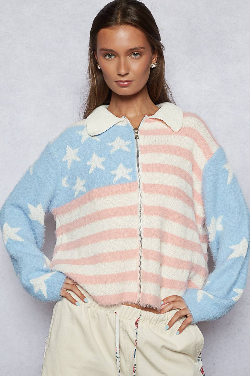 Pink USA Flag Mohair Jacket