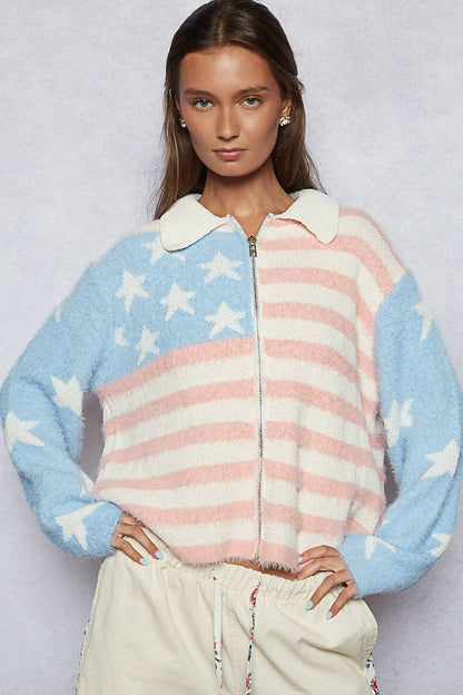 Pink USA Flag Mohair Jacket