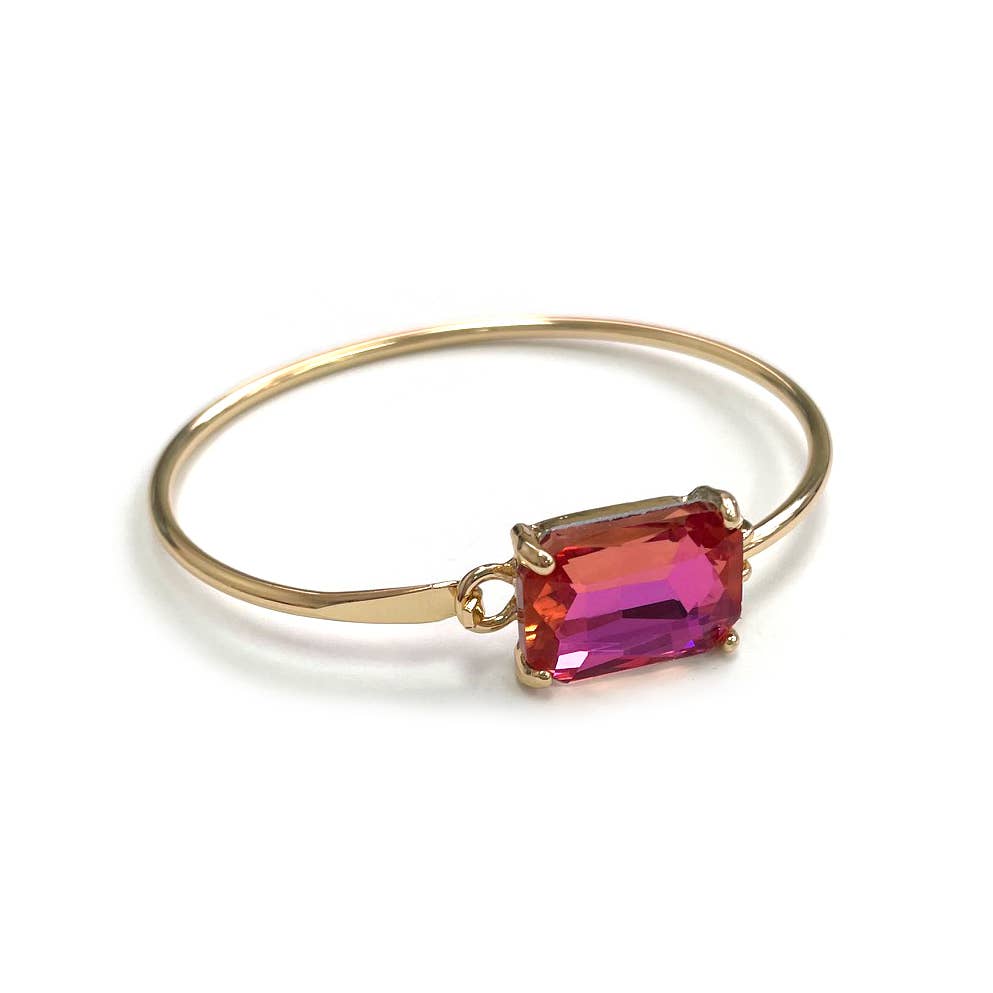 High Quality Glass Crystal Rectangle Stone Cuff Metal Bangle
