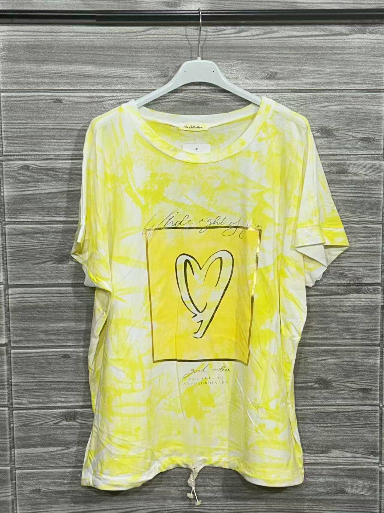 Heart Tie-Dye Cotton T-Shirt Yellow
