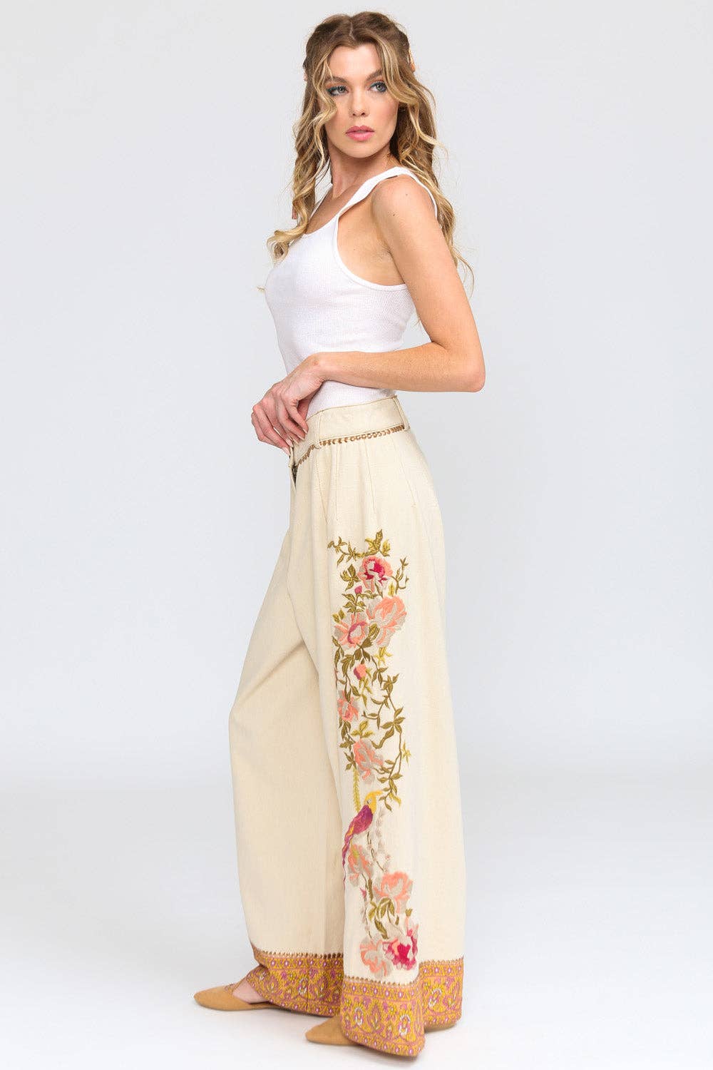 Time To Shine Denim Pants | Wide Leg Pants | Floral Pants
