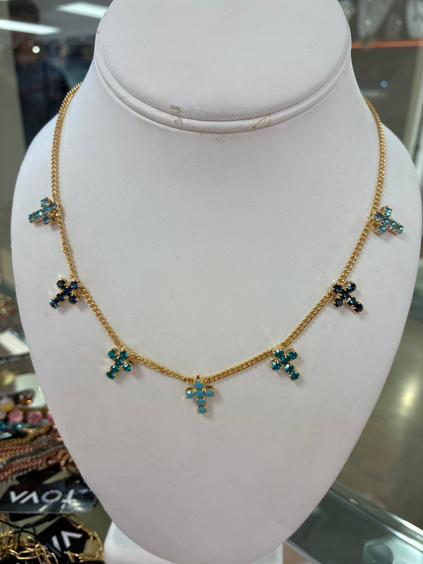Blue Multi Cross Necklace
