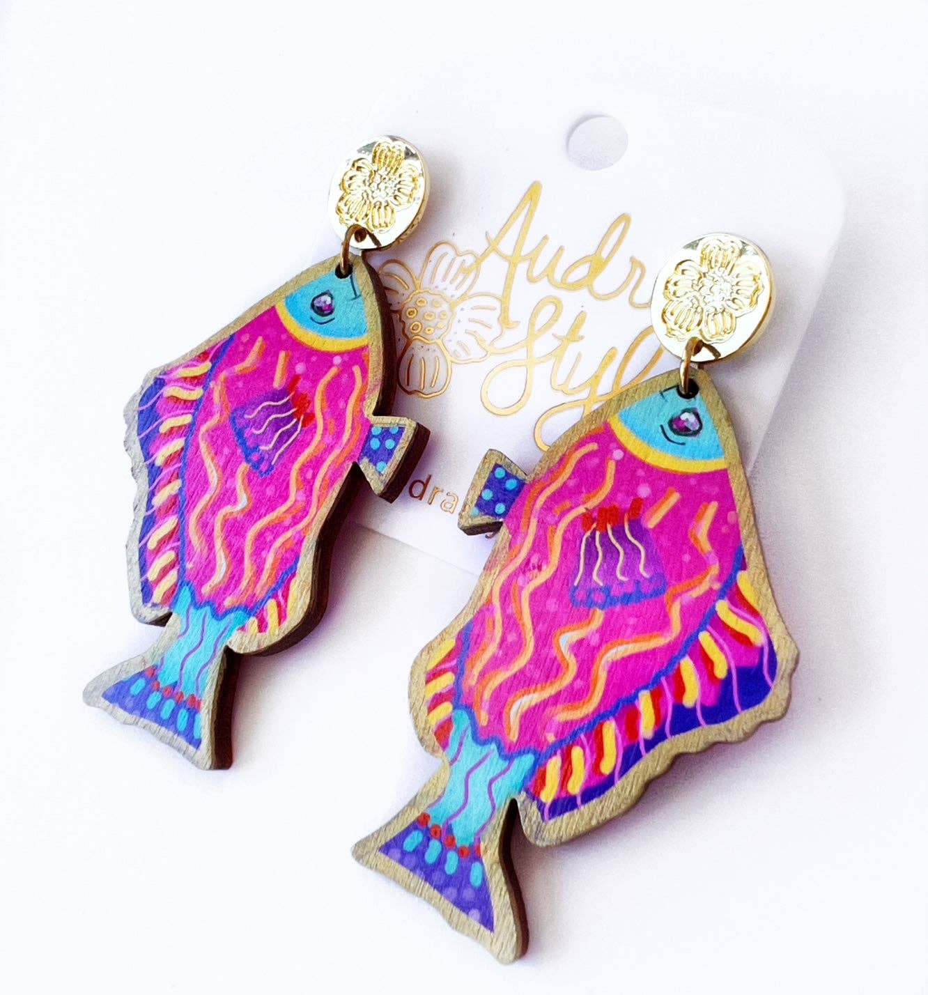 Pink Colorful Fish Dangle Earring Coastal Resort Nautical