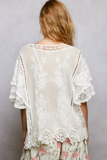 Haley V-neck Short Sleeve Crochet Top