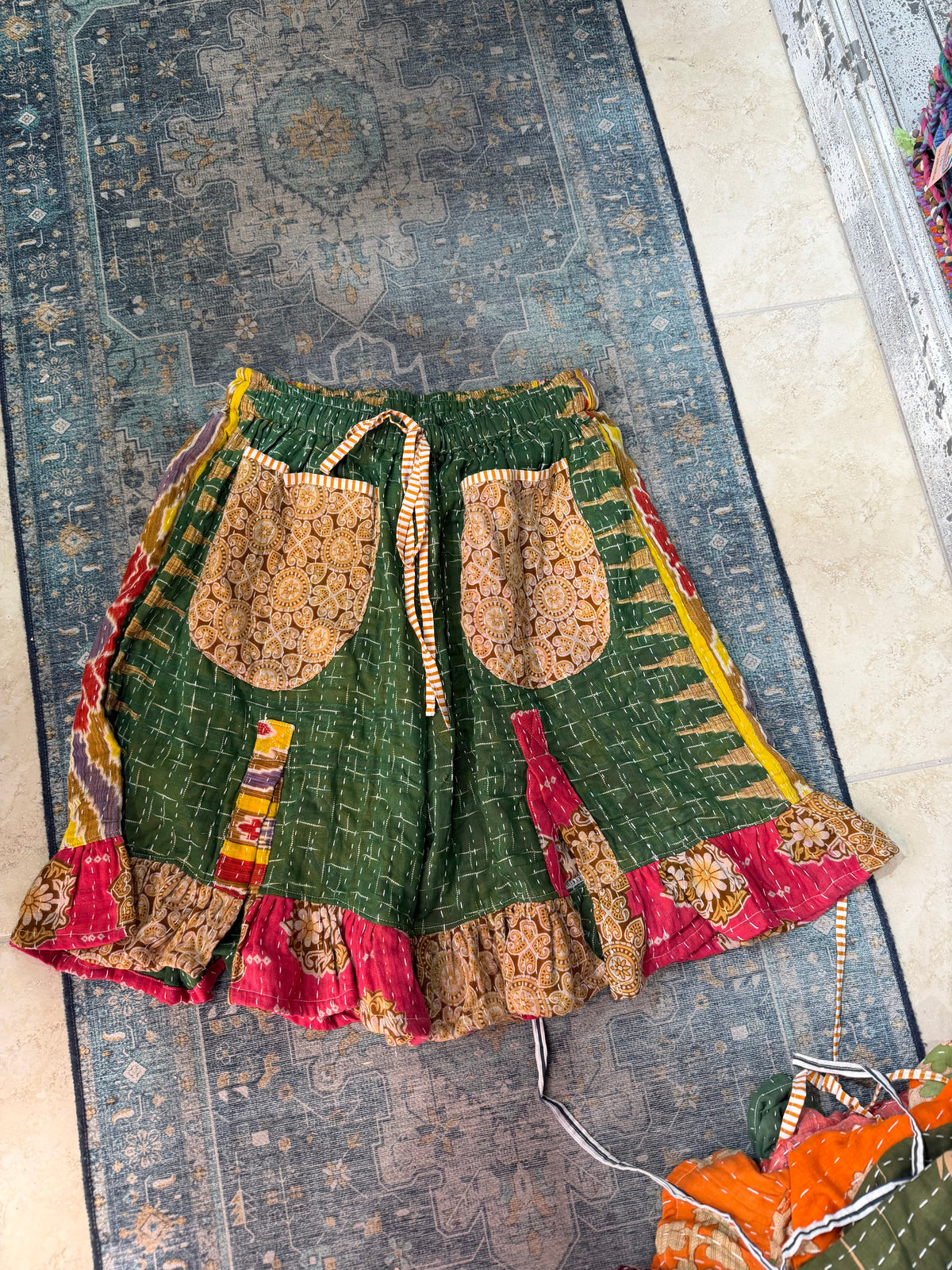 Sahara patchwork slit shorts