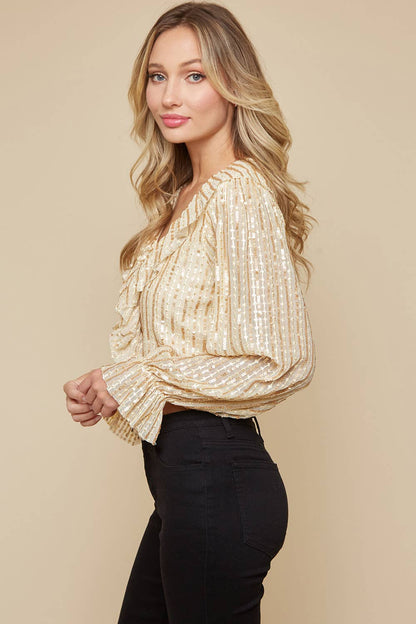 SEQUIN GOLD RUFFLE BLOUSE