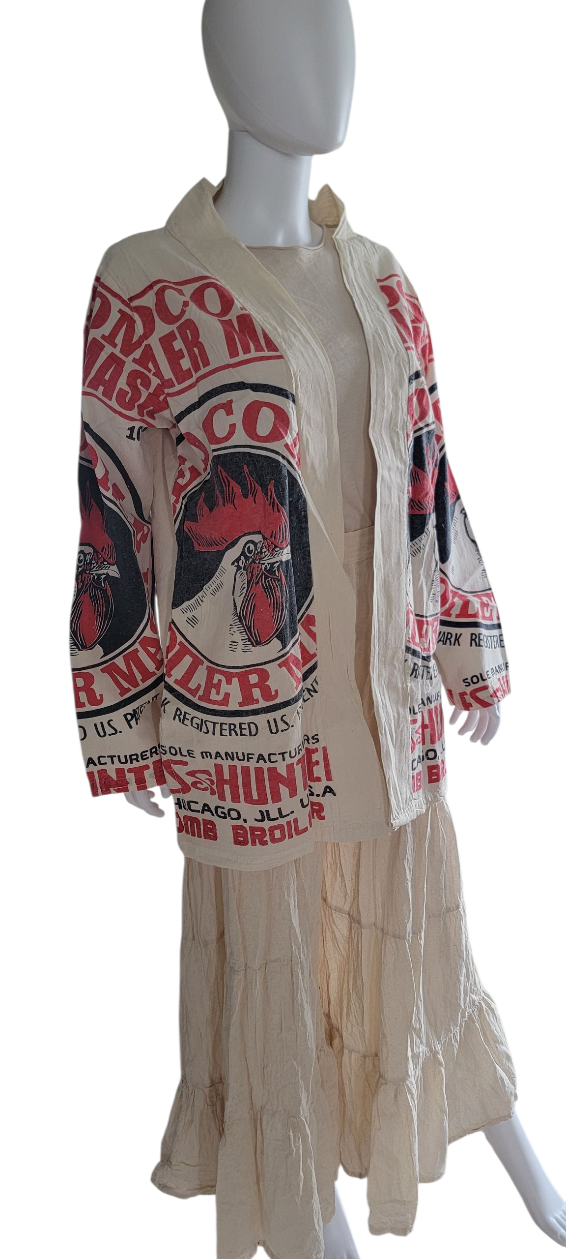 Flour Sack Vintage Print Cotton Jacket- Rooster