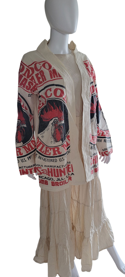Flour Sack Vintage Print Cotton Jacket- Rooster