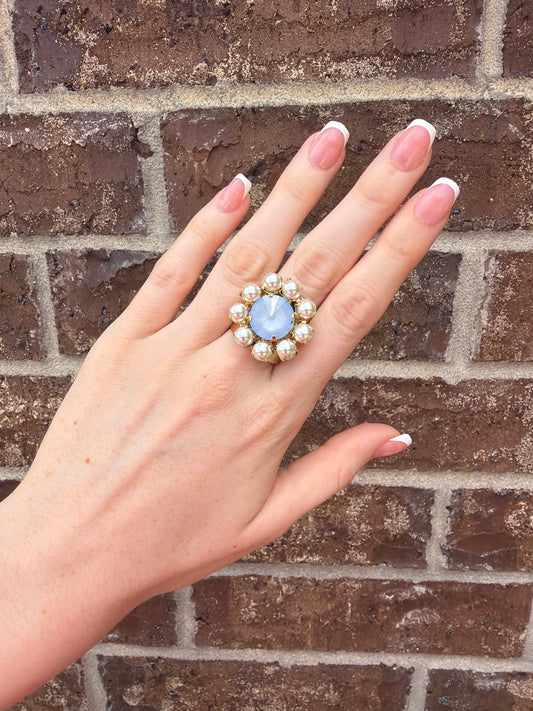 TWIGGY RING ULTRA LIGHT BLUE W PEARLS