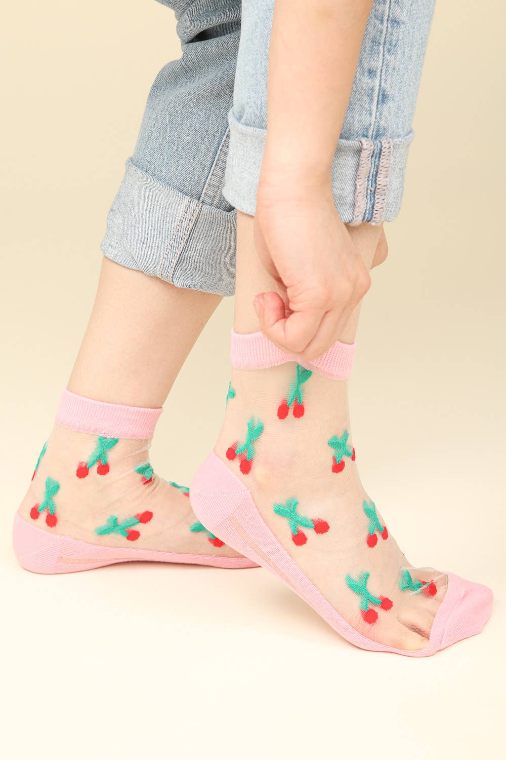 Cherry Embroidered Mesh Ankle Socks