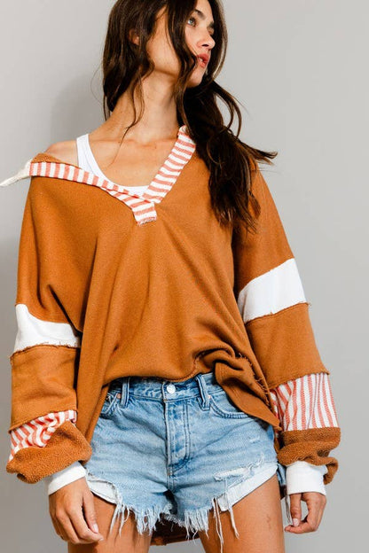 French Terry Collared Loose Fit Top