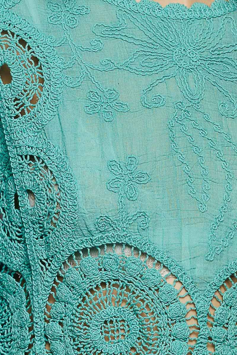 Scalloped knitted border Round Neck Crochet 3/4 Sleeve Top