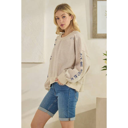 WASHED NUMBER PRINTED SWEATSHIRT TOP