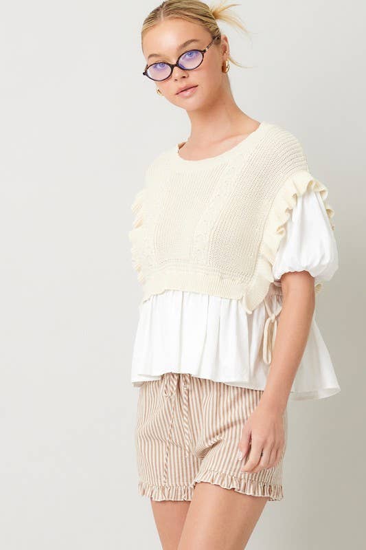 Striped Cotton Ruffle Shorts