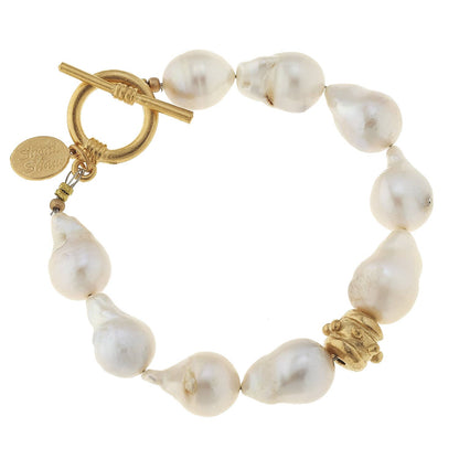 Large Baroque Genuine Freshwater Pearl Toggle Bracelet