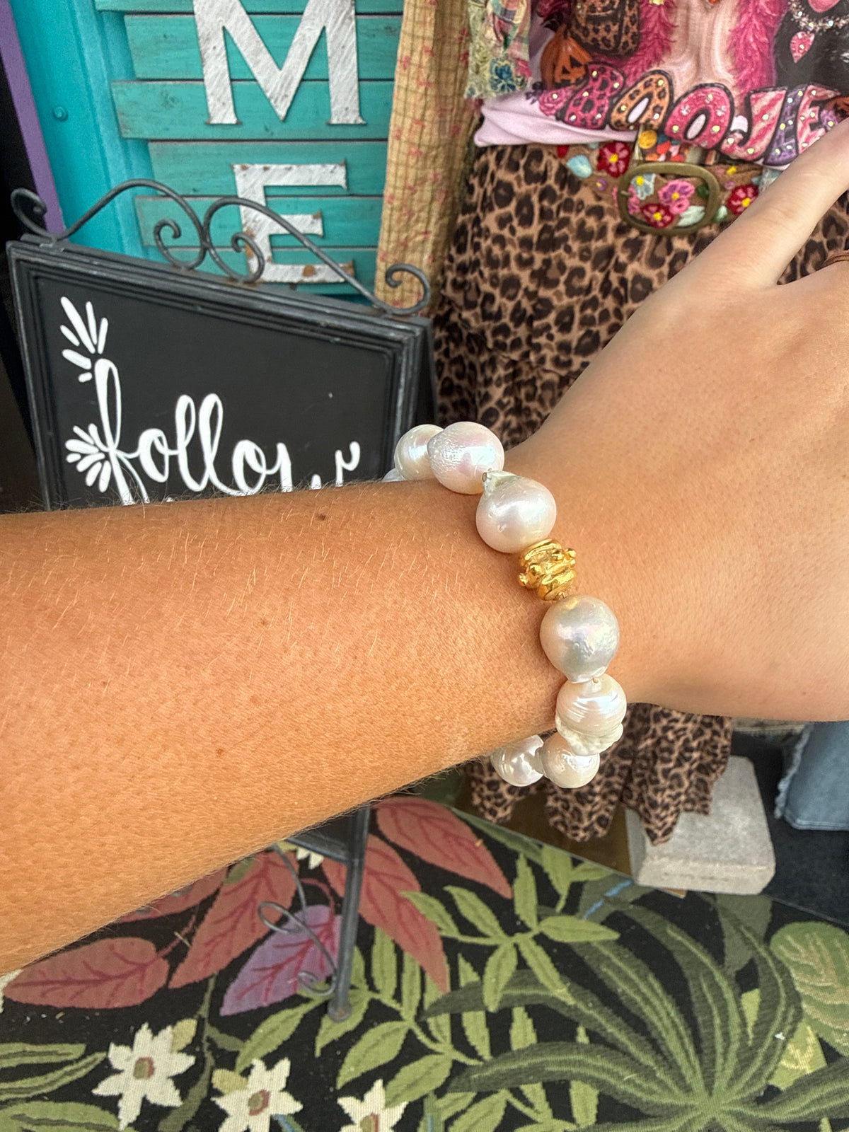 Large Baroque Genuine Freshwater Pearl Toggle Bracelet