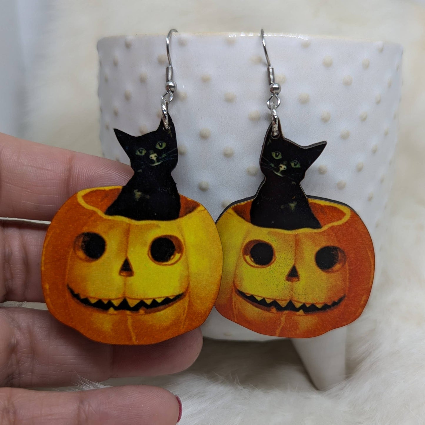 Double Sided Halloween Scaredy Cat Earrings