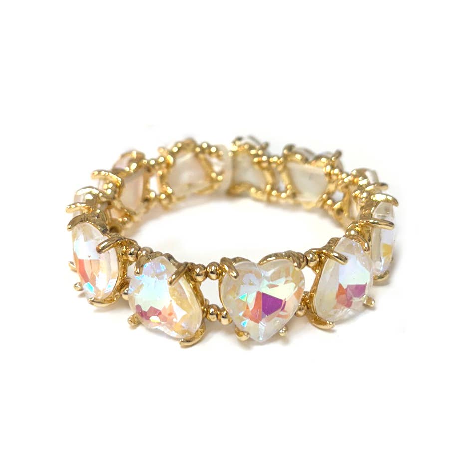 Love Heart Glass Crystal Bead Linked Stretch Bracelet