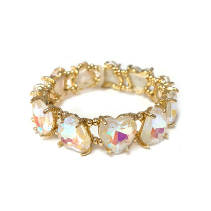 Love Heart Glass Crystal Bead Linked Stretch Bracelet