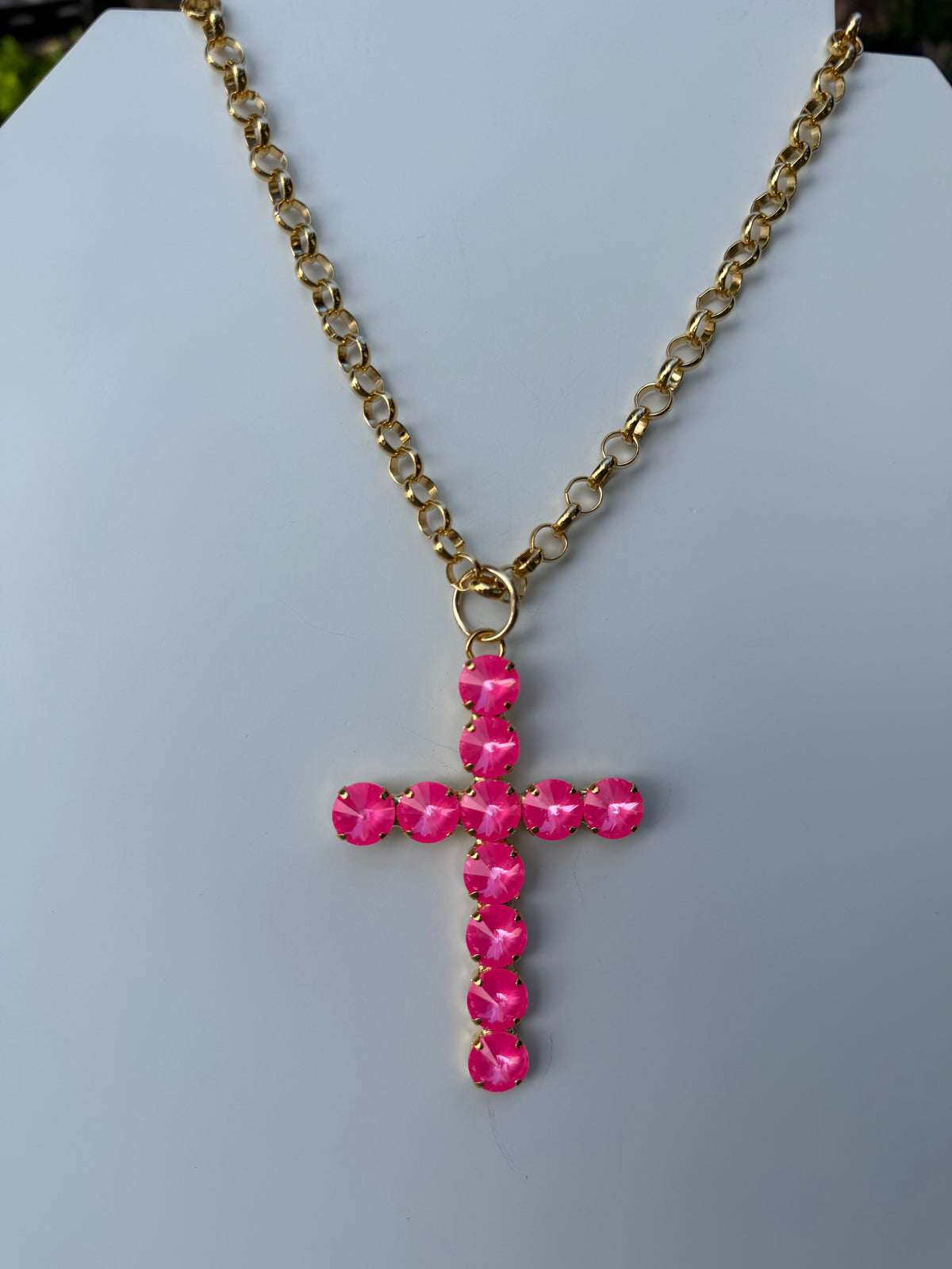WETSTONE: Electric Pink 3” Cross Necklace
