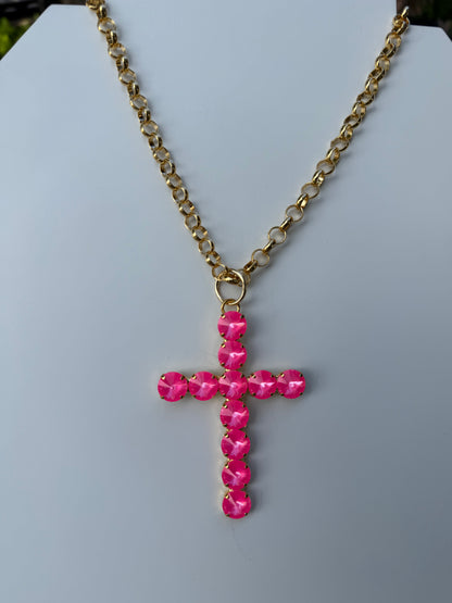 WETSTONE: Electric Pink 3” Cross Necklace