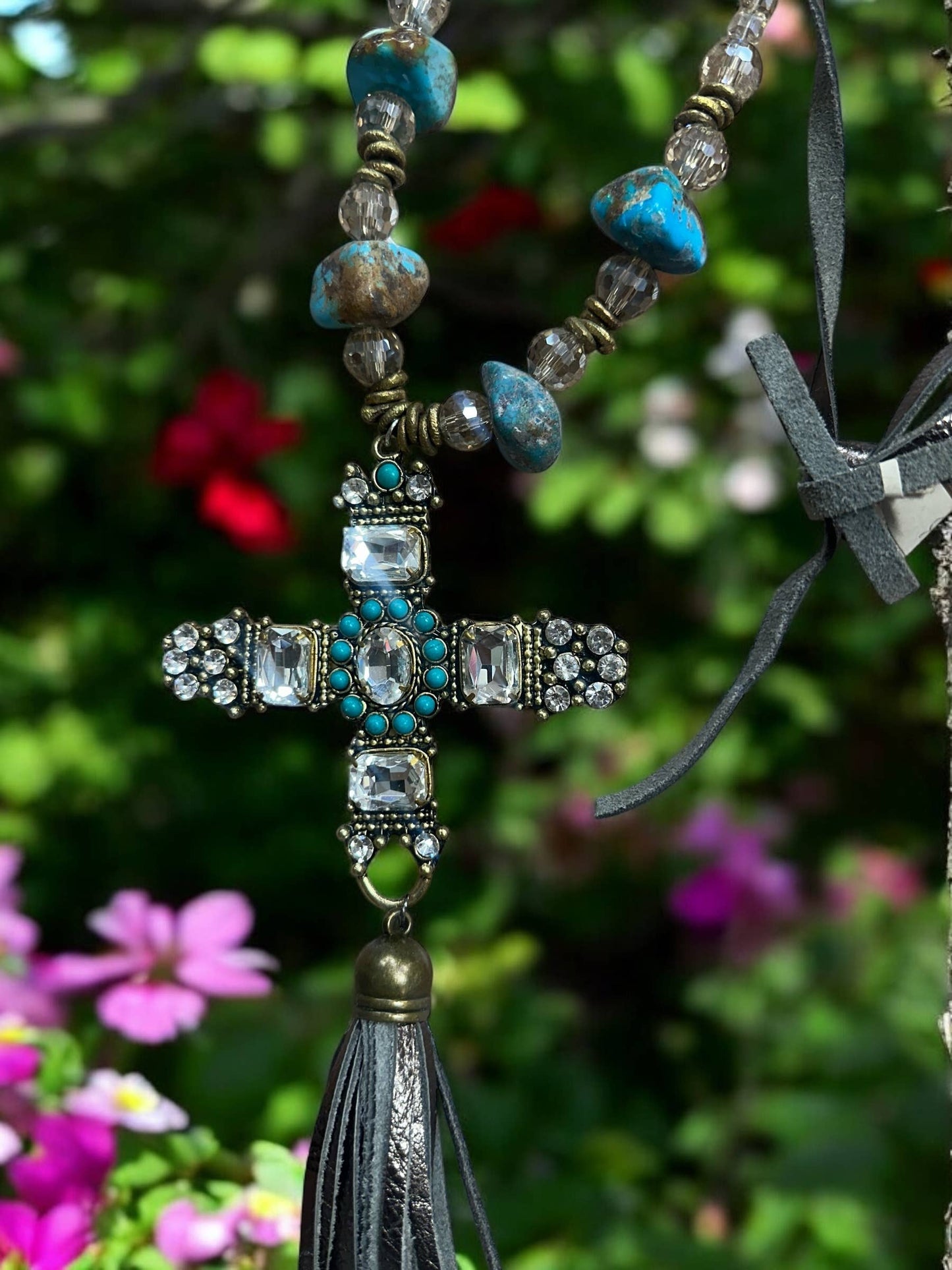 Vintage Large Turquoise Crystal Cross