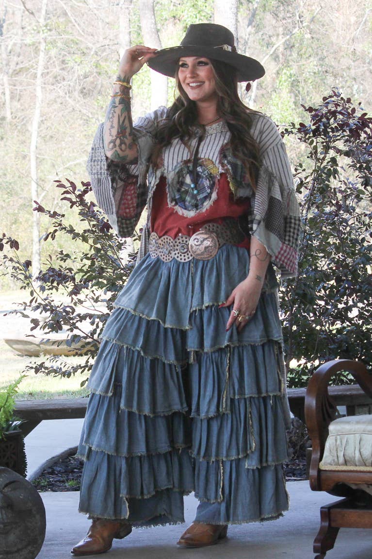 Ruffle Away Tiered Chambray Pants