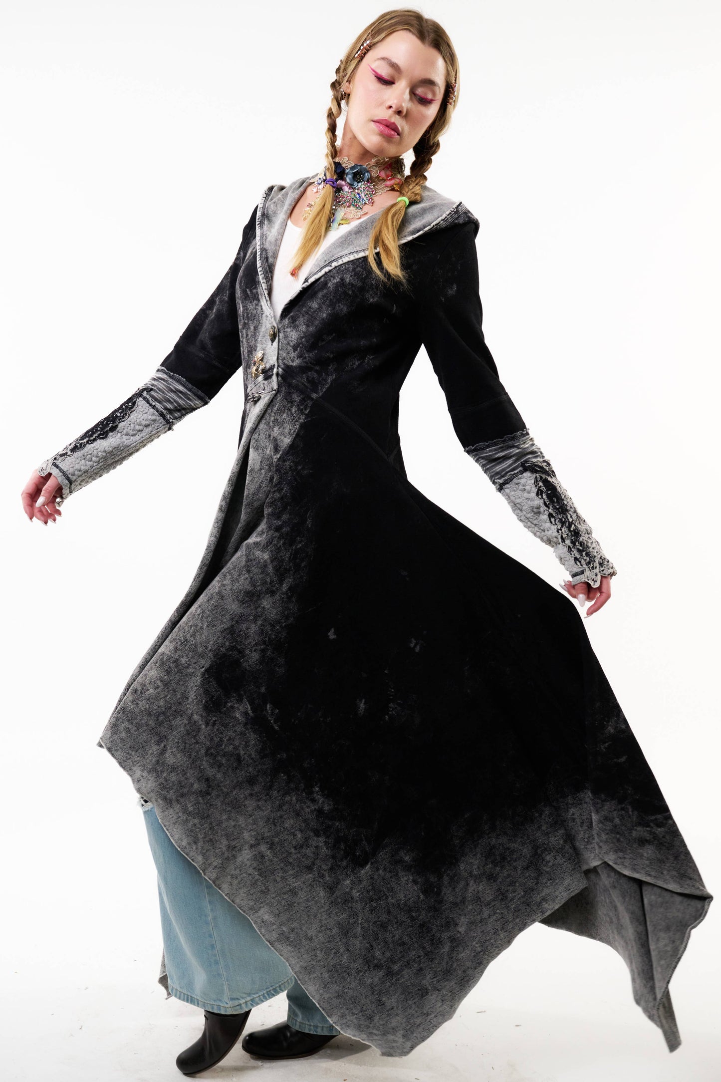 Forest Goddess French Terry Coat | Hooded Sweater| Long Coat