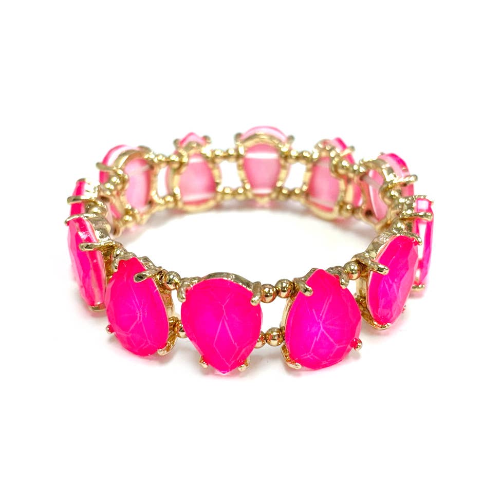 Neon & Pastel Teardrop Glass Crystal Bead Stretch Bracelet
