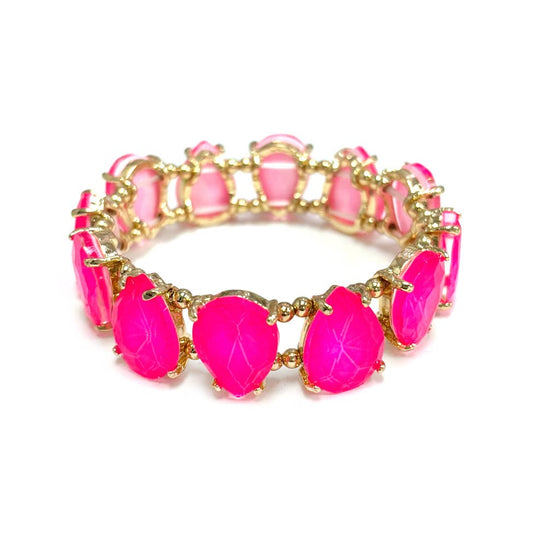 Neon & Pastel Teardrop Glass Crystal Bead Stretch Bracelet