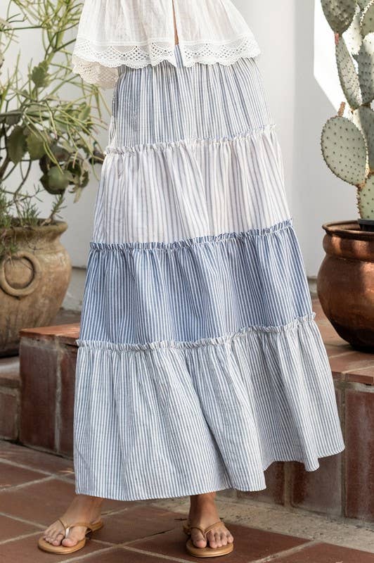 Multi Striped Contrast Maxi Skirt