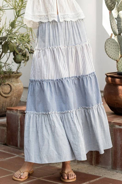 Multi Striped Contrast Maxi Skirt