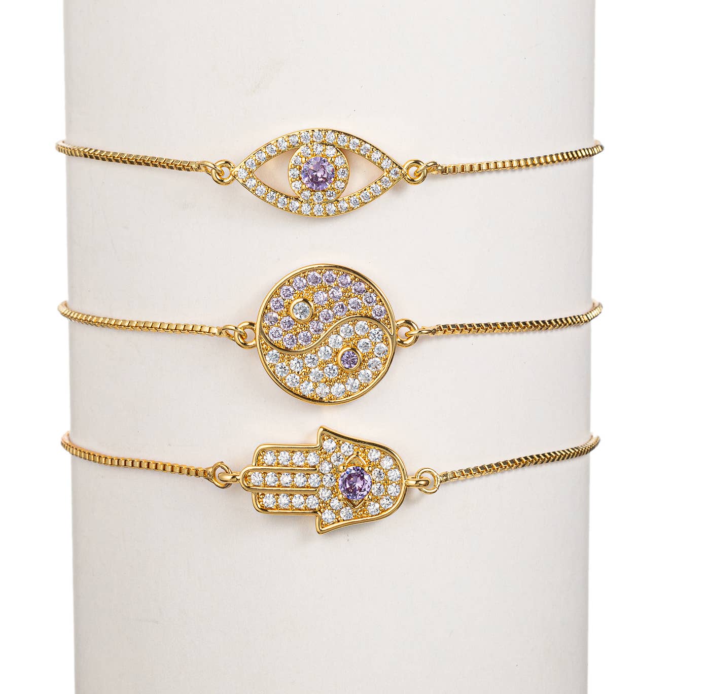 Yin & Yang, Hamsa, Eye Bracelet - Purple