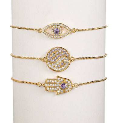 Yin & Yang, Hamsa, Eye Bracelet - Purple